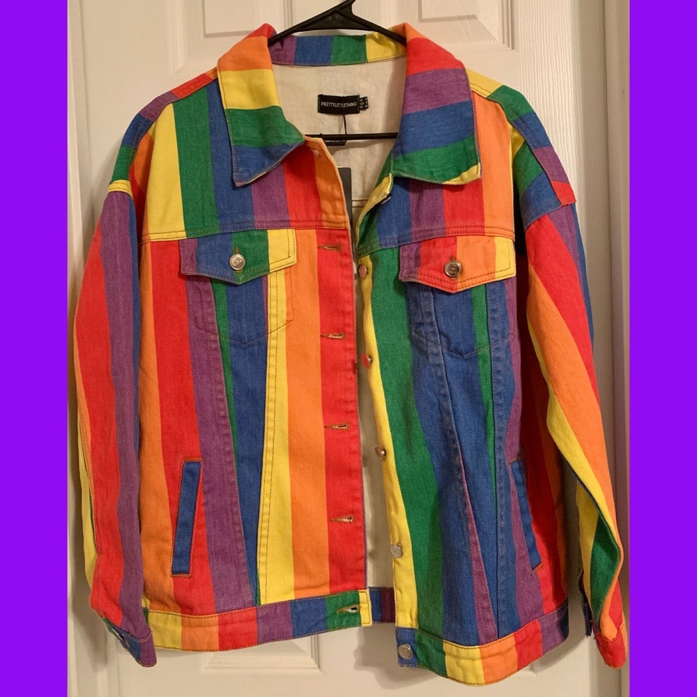 Pretty Little Thing Rainbow Denim Jacket